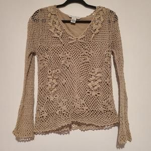 Vintage Women's John Paul Richard Uniform Crochet Lace Look Shirt Boho Medium M